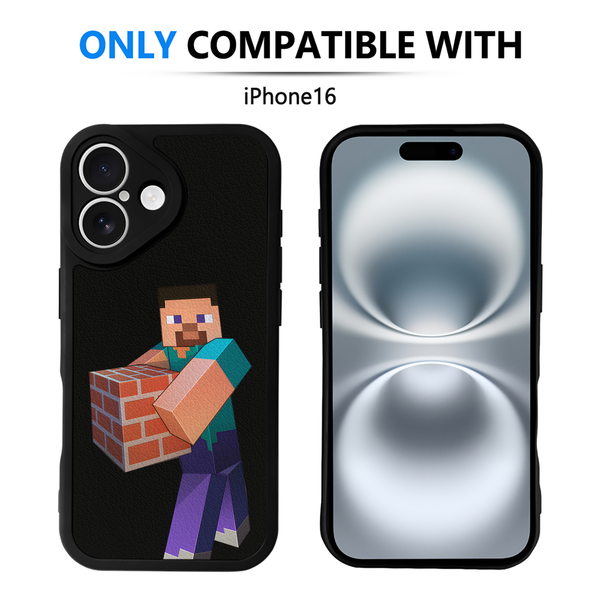 （画像用） マインクラフト ブロックの世界 Minecraft MC Block world 【iPhone 16シリーズ対応】シリコンスマホケース（レザー調） 材質：シリコン